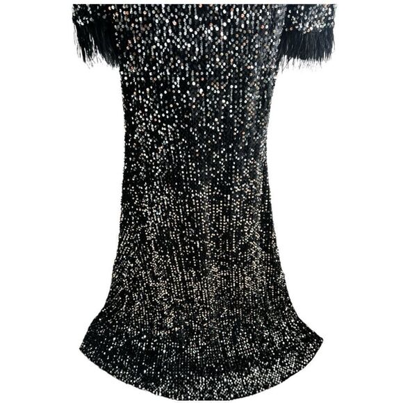 NEW FASHION Bodycon Sexy Dresses Women Off Shoulder Feather Long Dress Size XL - Picture 4 of 9